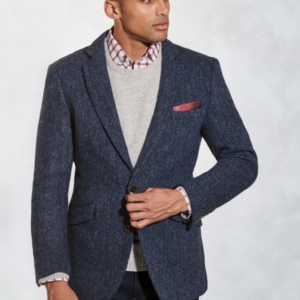 Tailored Fit Stranraer Navy Herringbone Harris Tweed&reg; Jacket